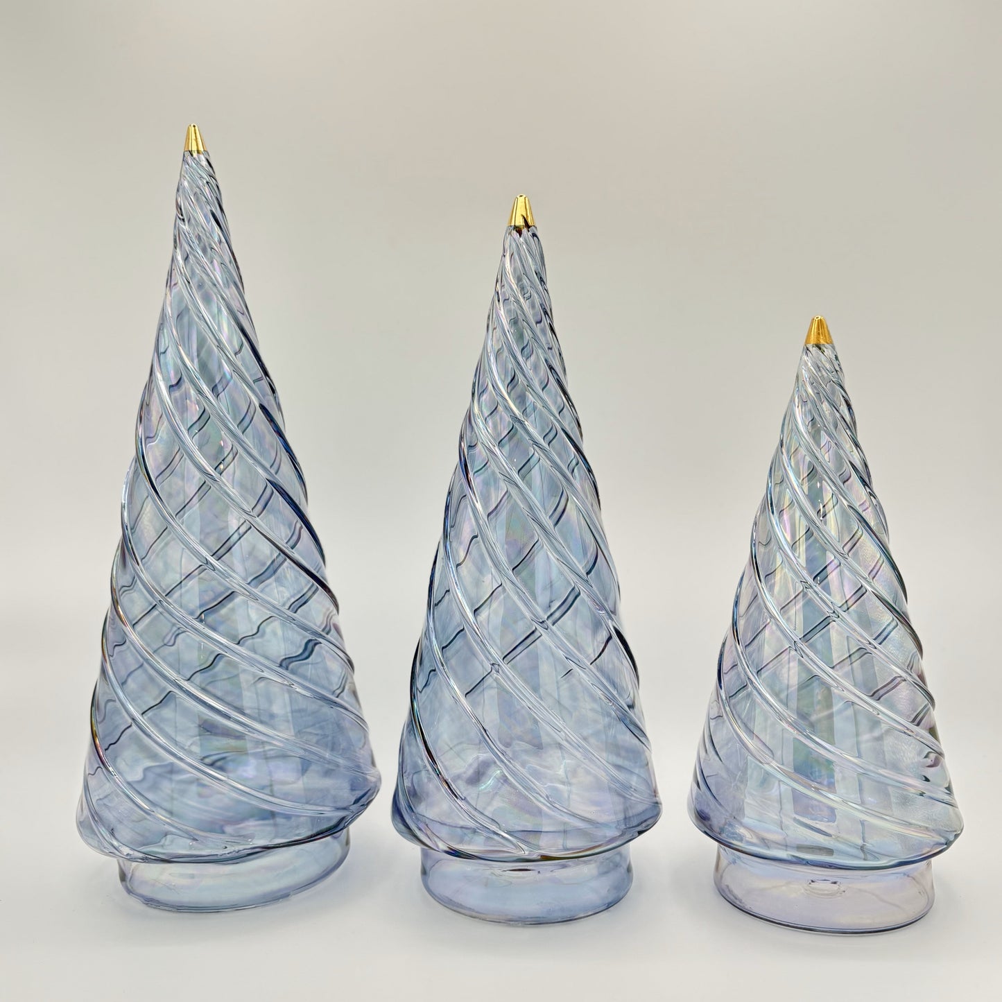 Blown Glass Tabletop Christmas Tree - Cone Swirl Light Blue