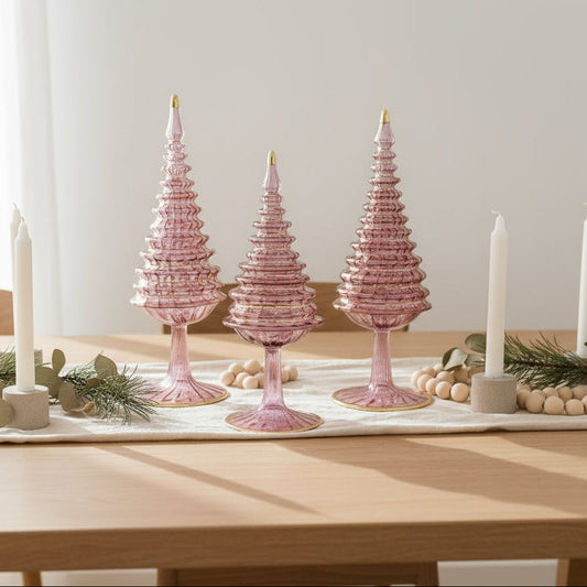 Ethically Handmade Blown Glass Tabletop Christmas Tree - Spruce Pink