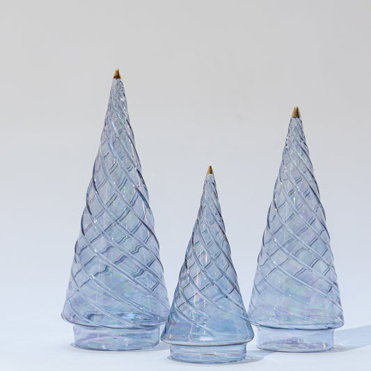 Blown Glass Tabletop Christmas Tree - Cone Swirl Light Blue