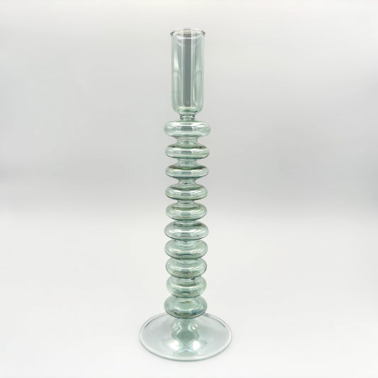 Blown Glass Curvy Candle Holder - Green