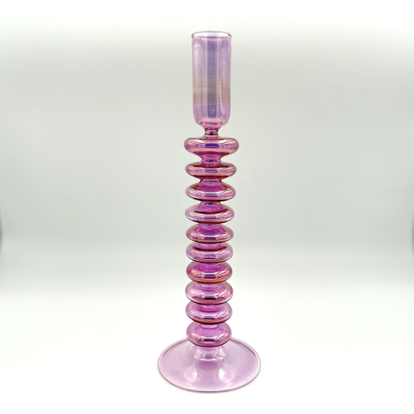 Blown Glass Curvy Candle Holder - Pink