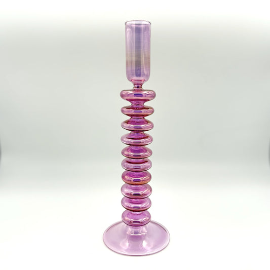 Blown Glass Curvy Candle Holder - Pink