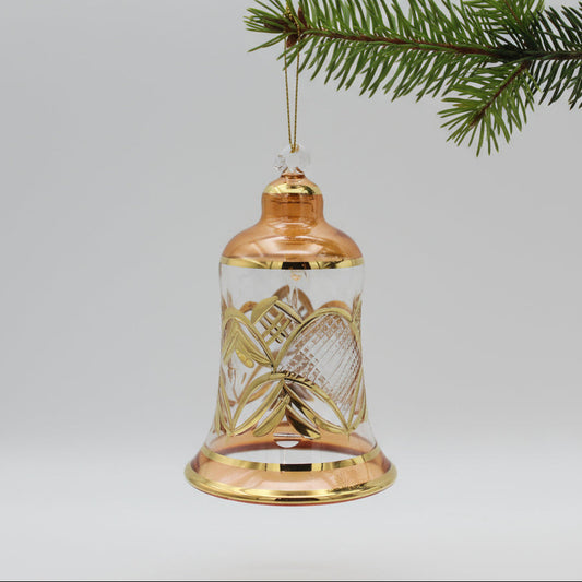 Fair Trade Handblown Glass Engraved Bell Ornament with Gold Details