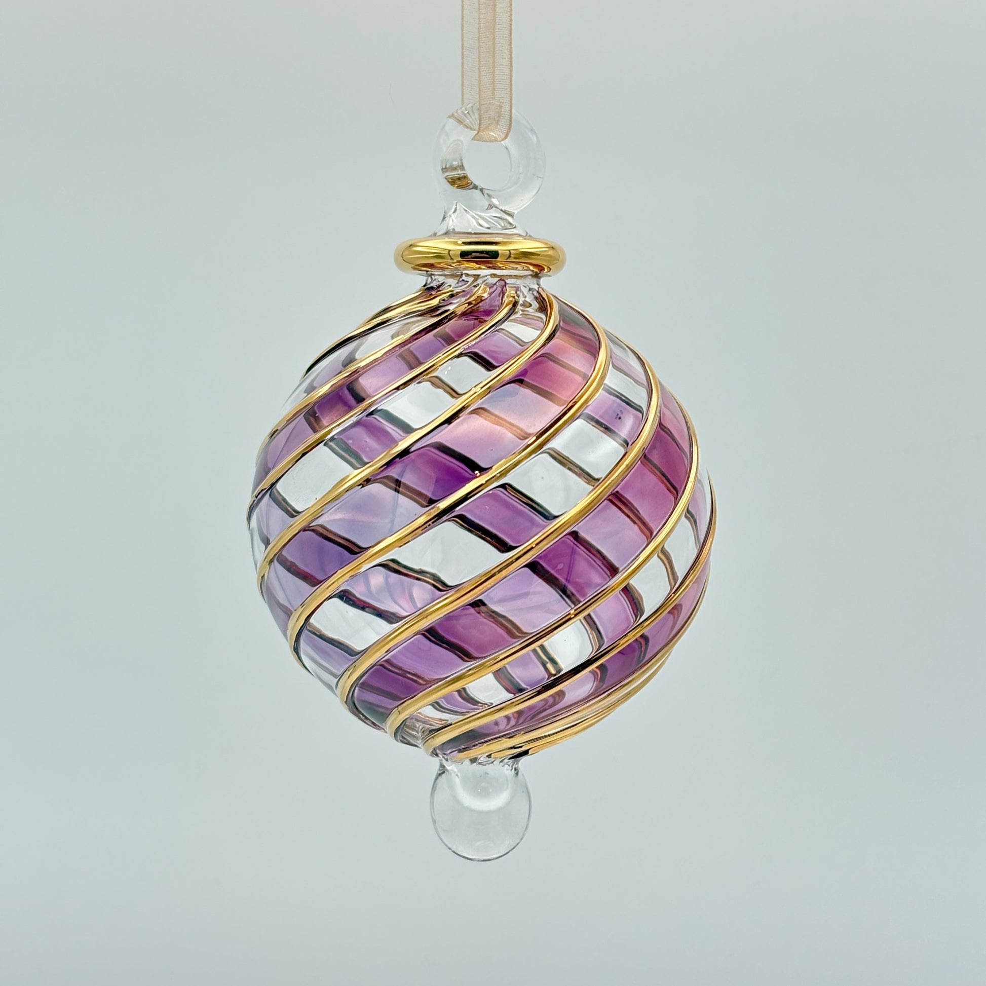 Blown Glass Ornament - Lilac & Gold Swirl