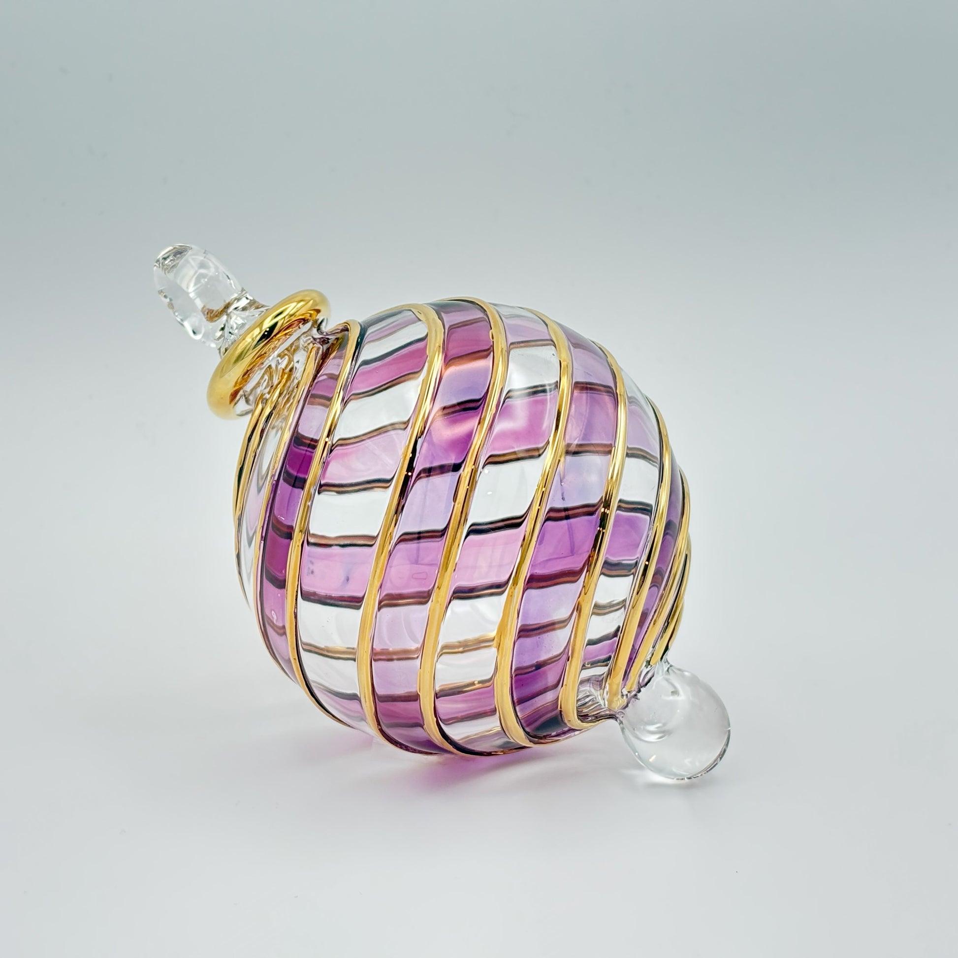 Blown Glass Ornament - Lilac & Gold Swirl