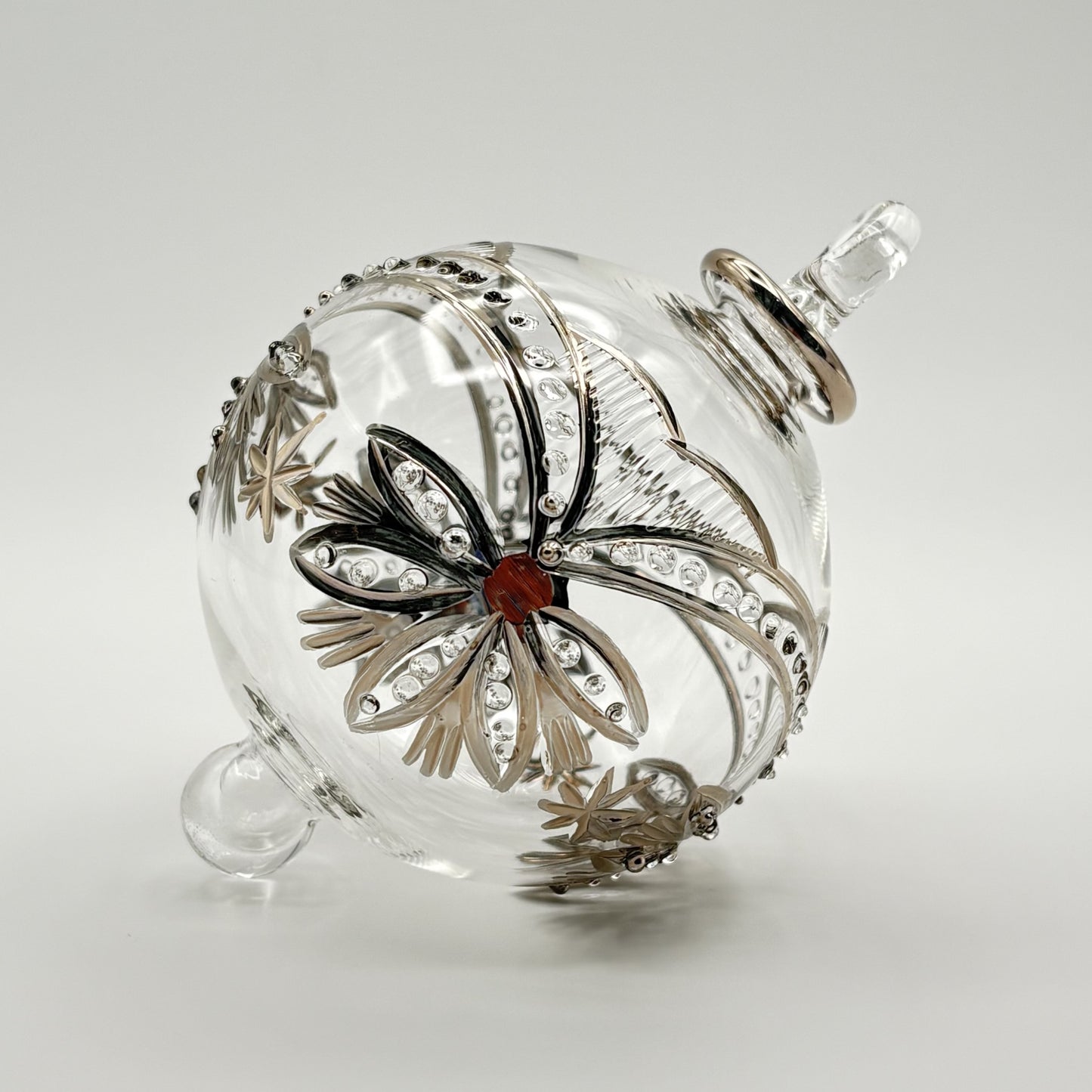 Blown Glass Ornament - Lotus Garland Silver
