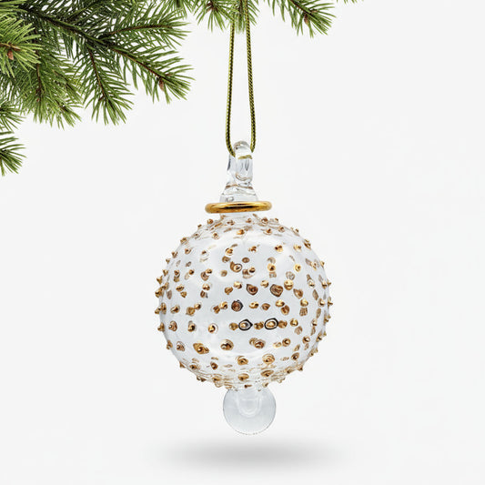 Fair Trade Hand Blown Glass Bauble Ornament with Gold Dots