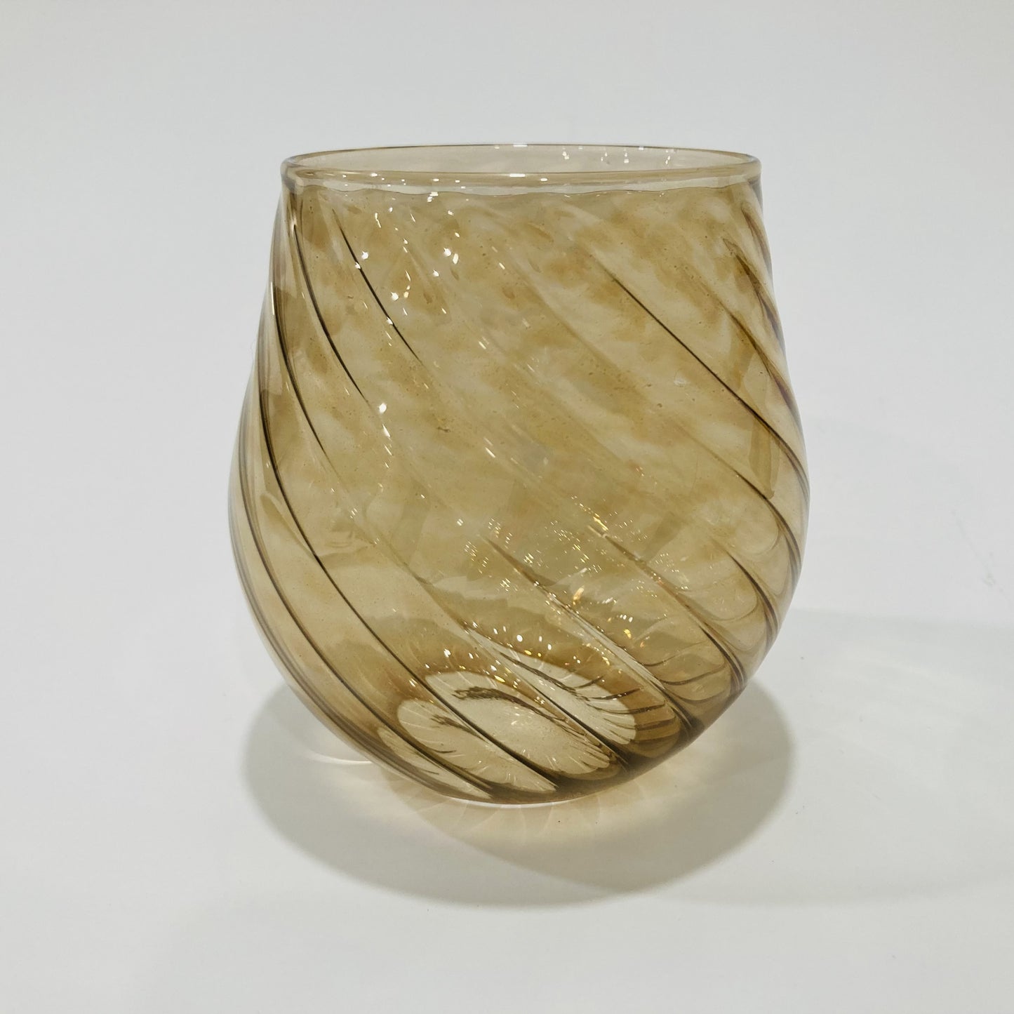 Blown Glass Stemless Glass - Iridescent Tulip Shaped Cinnamon