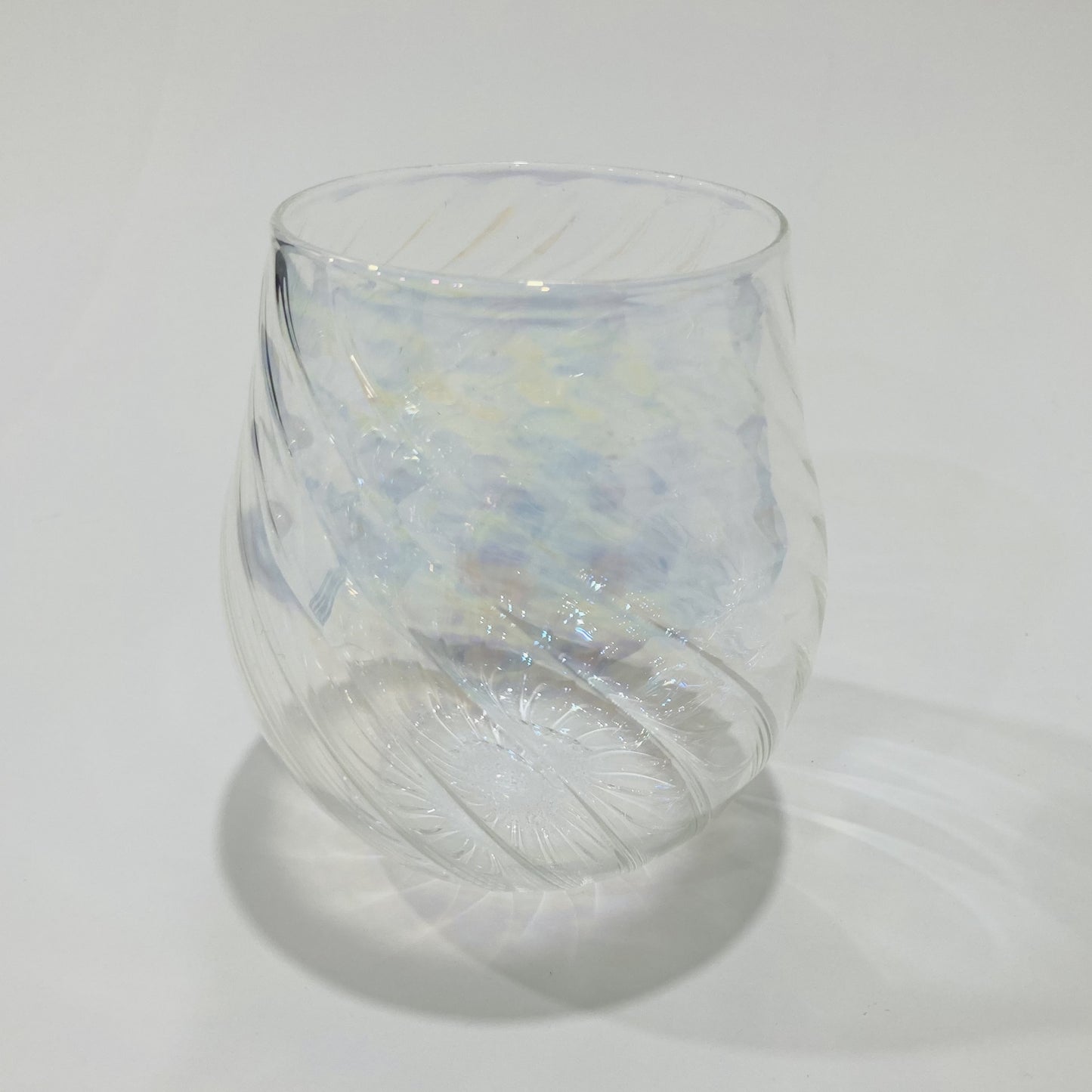 Blown Glass Stemless Glass - Iridescent Tulip Shaped Clear