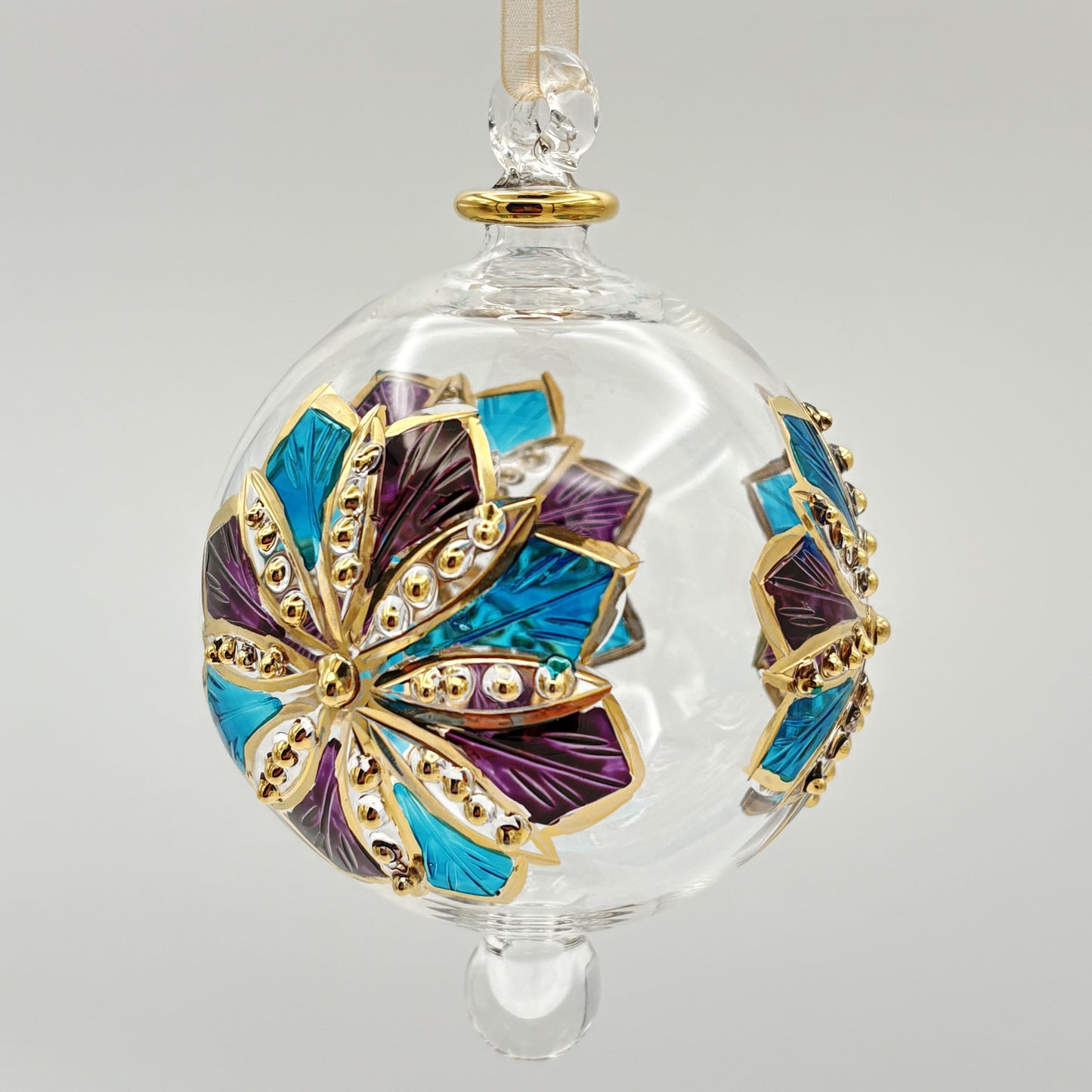 Blown Glass Ornament - Mauve Flower
