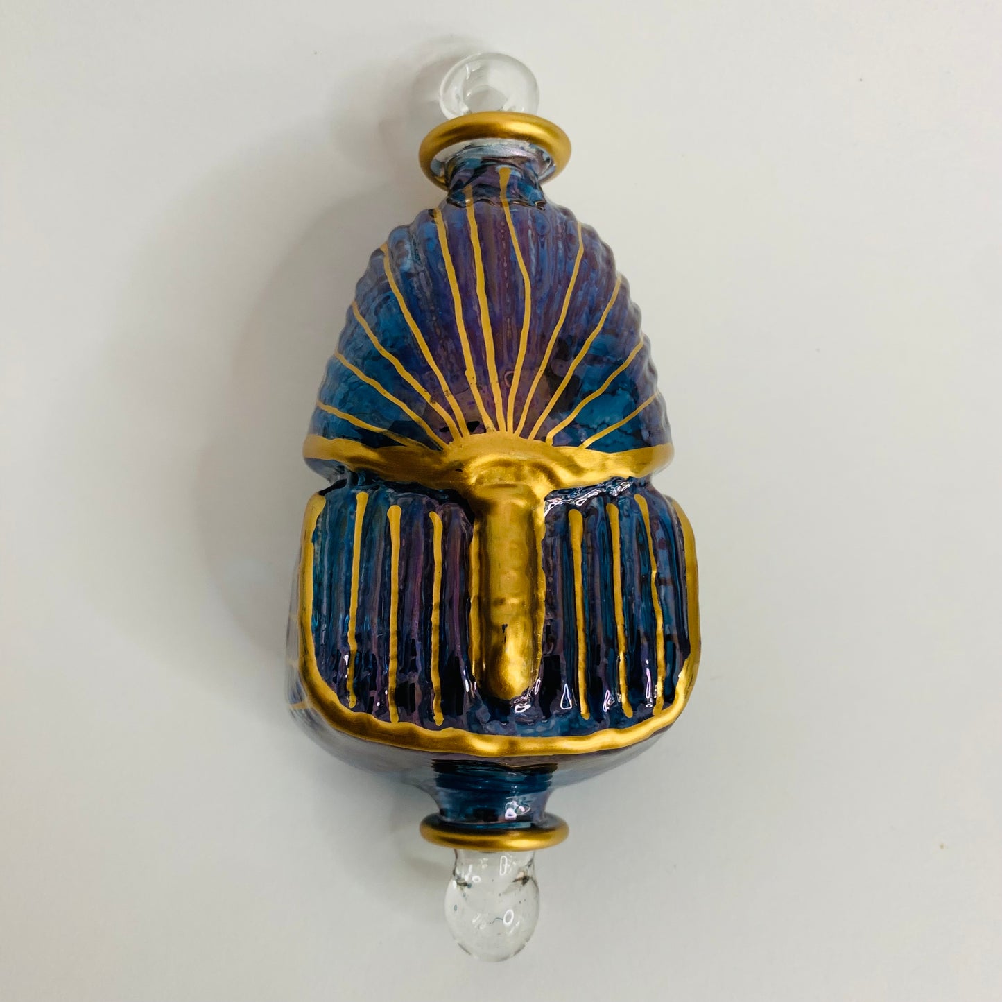 Blown Glass Ornament - Mask of King Tut Blue & Gold