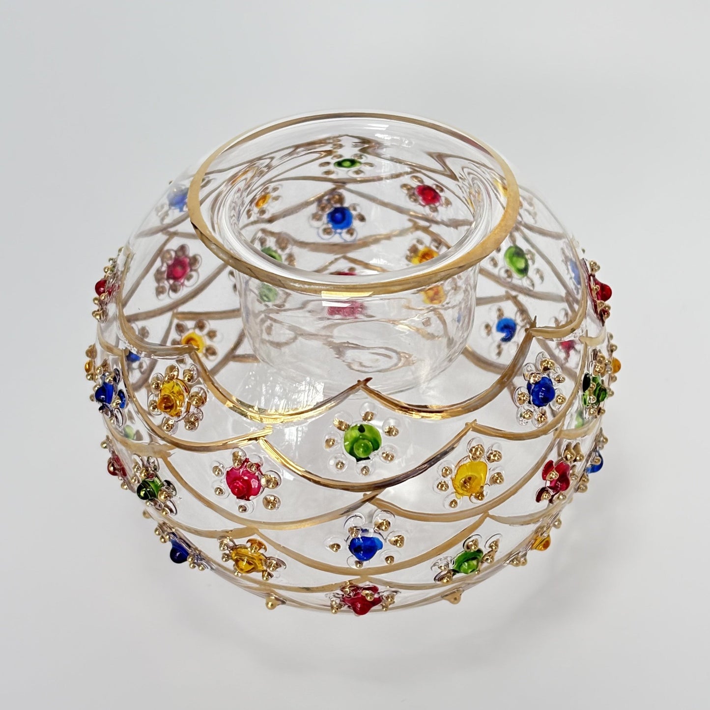 Fair Trade Blown Glass Candle Holder - Dancing Flowers