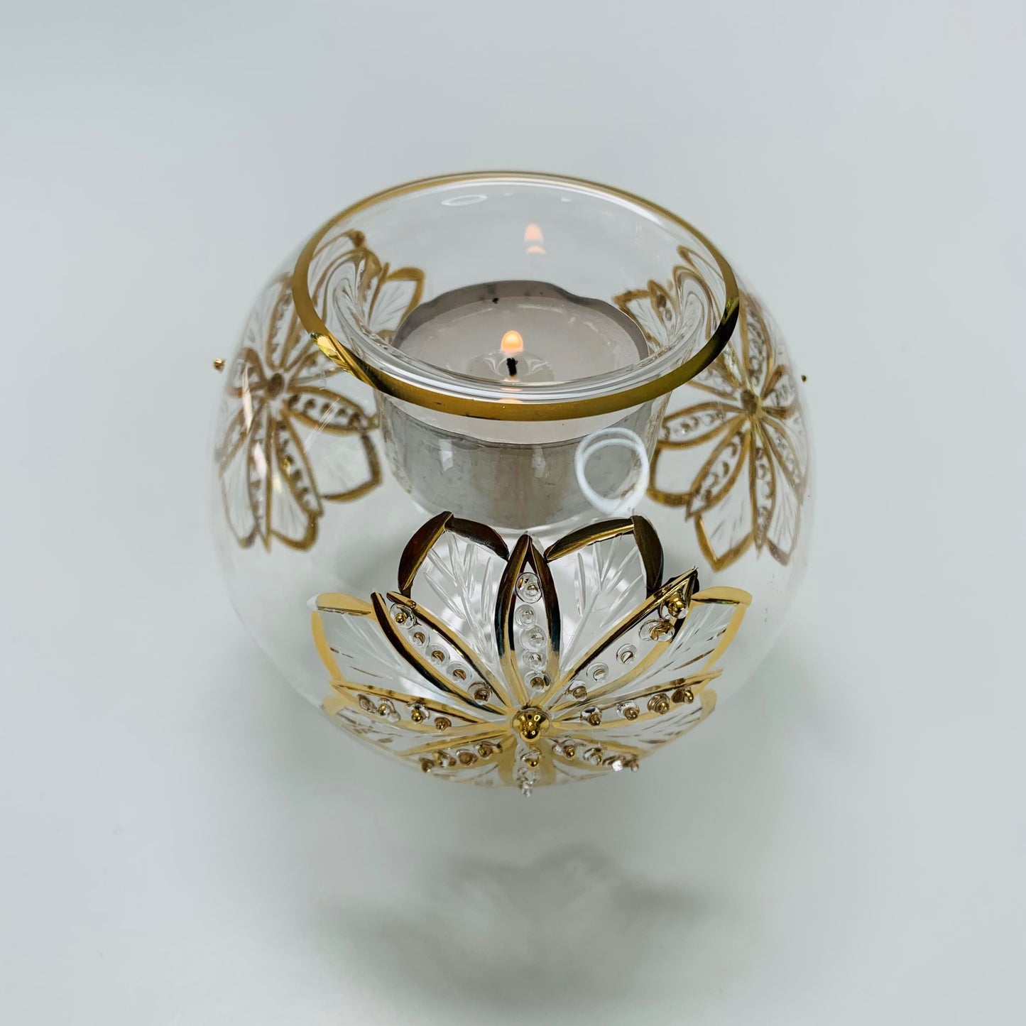 Blown Glass Candle Holder - Gold Flower