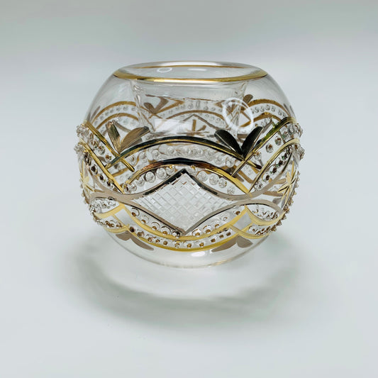 Blown Glass Candle Holder - Gold & Silver Carousel