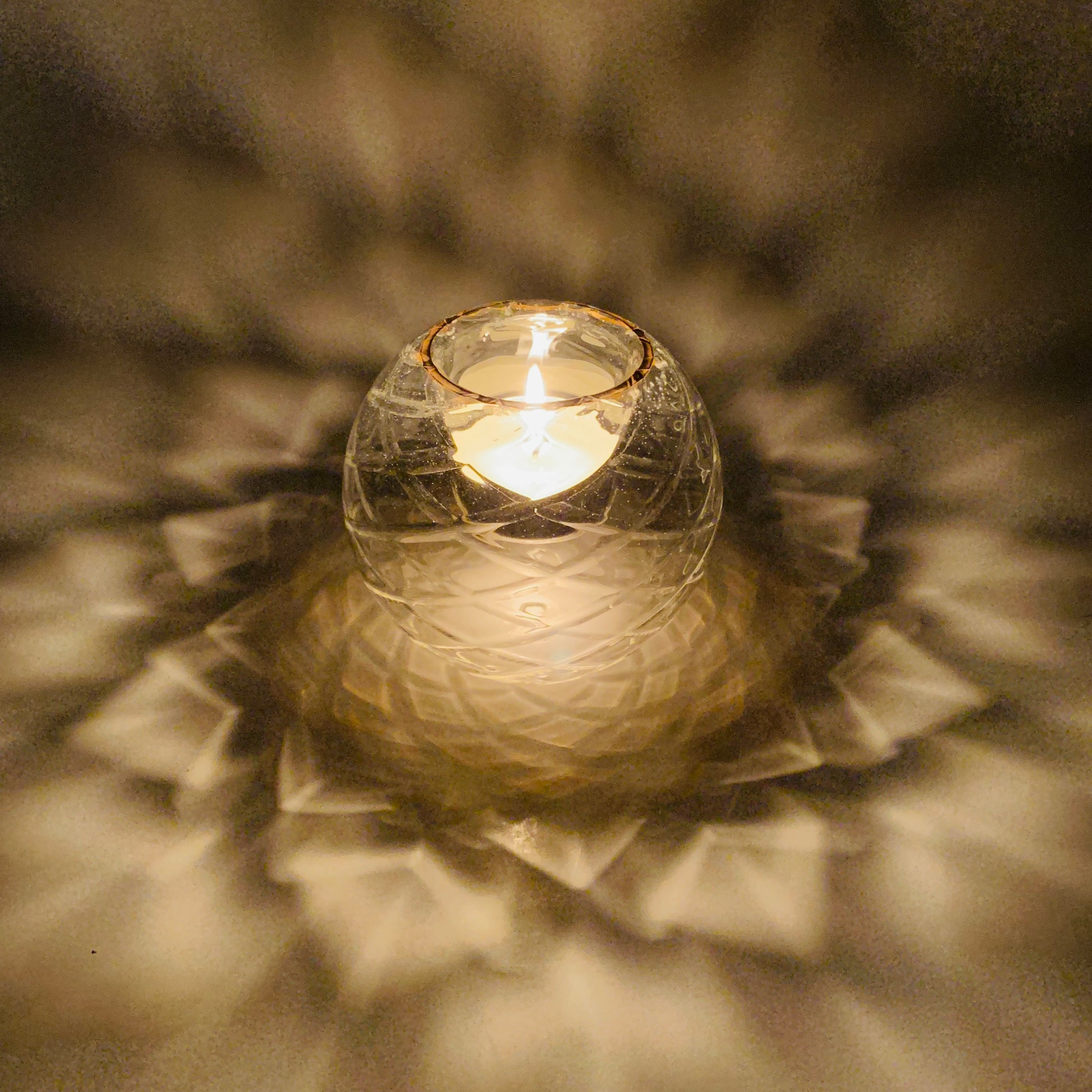 Blown Glass Candle Holder - Harlequin Clear