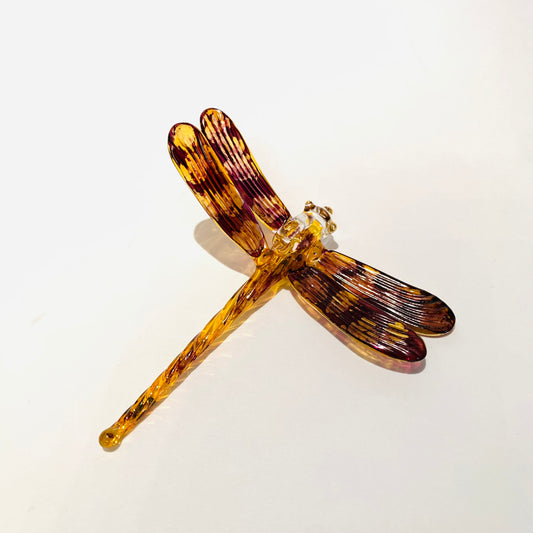 Blown Glass Ornament - Dragonfly Yellow & Brown Variegated