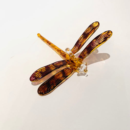Blown Glass Ornament - Dragonfly Yellow & Brown Variegated