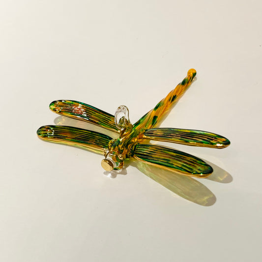 Blown Glass Ornament - Dragonfly Yellow & Green Variegated