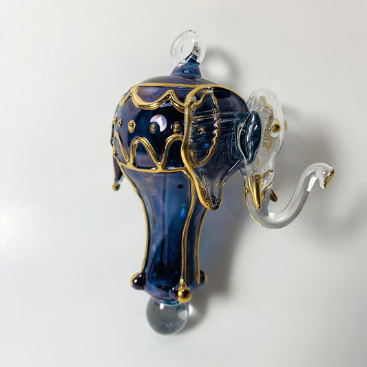 Blown Glass Ornament - Elephant Blue