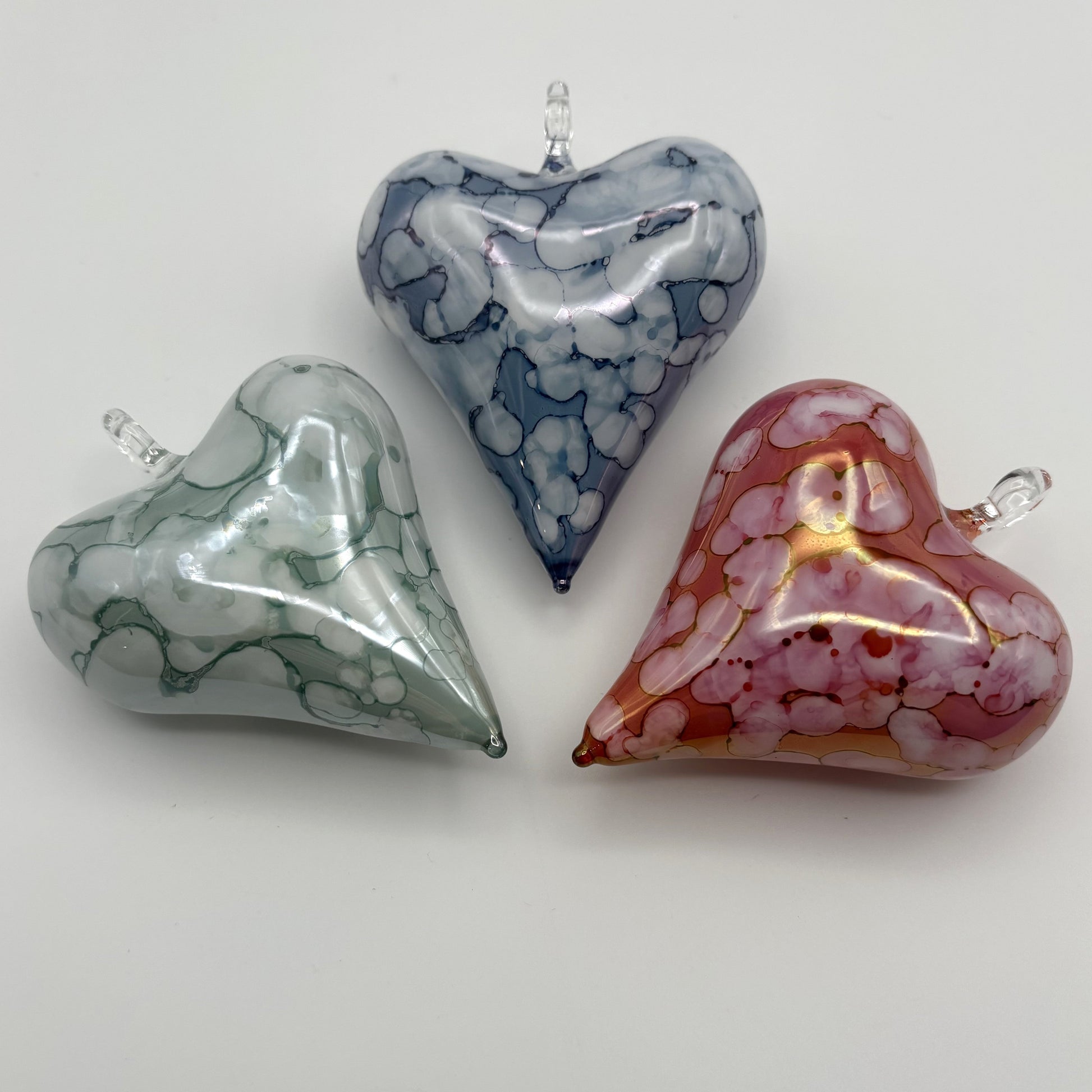 Blown Glass Ornament - Heart: White & Green