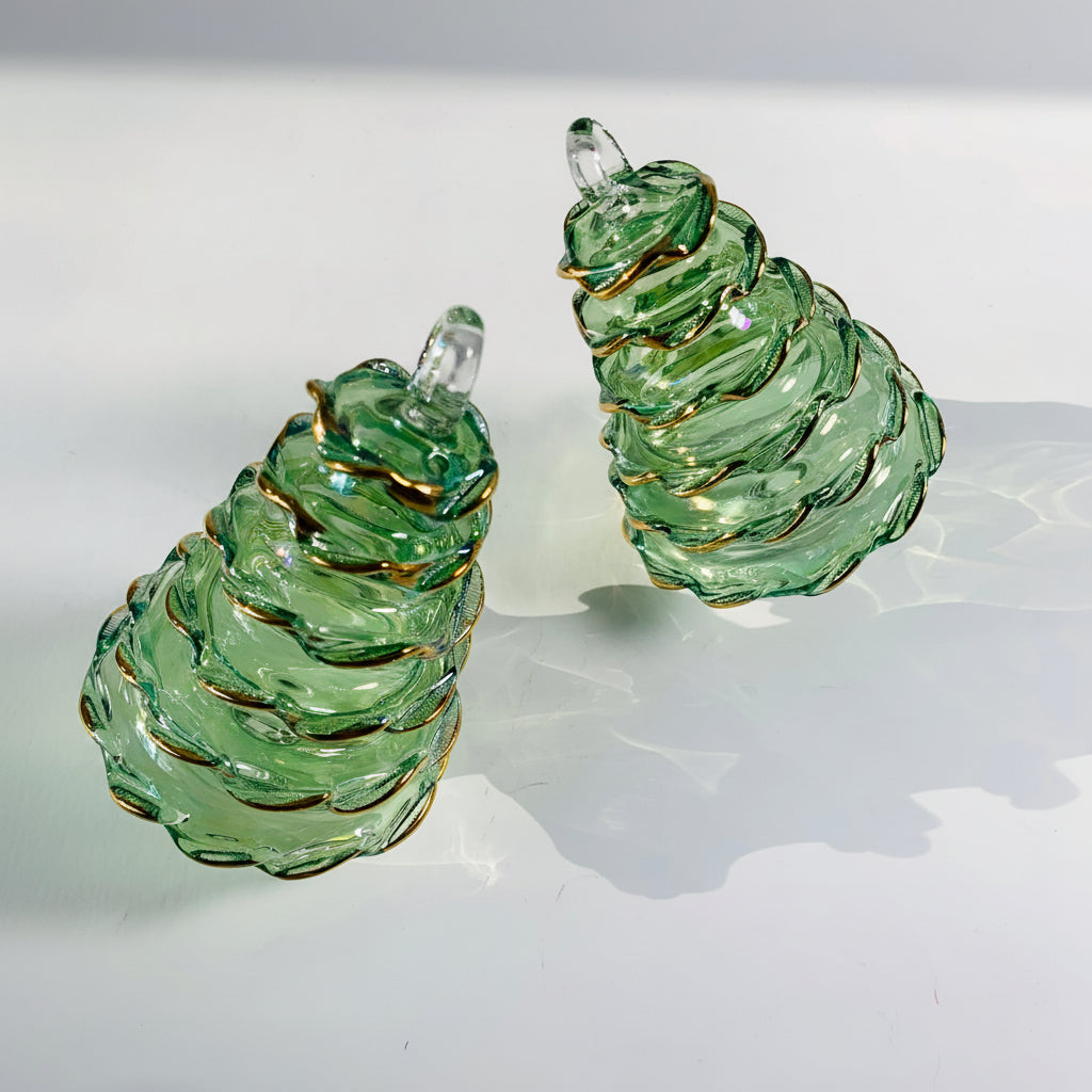 Blown Glass Ornament - Green Spruce Tree
