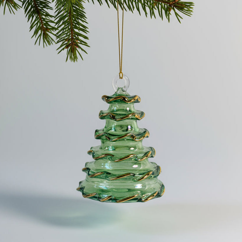 Blown Glass Ornament - Green Spruce Tree