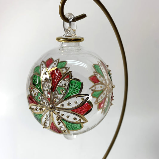 Blown Glass Ornament - Red & Green Flower