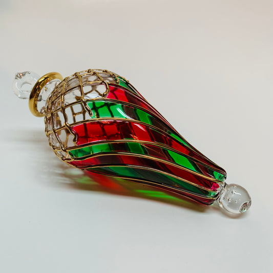 Blown Glass Ornament - Swirl Green & Red