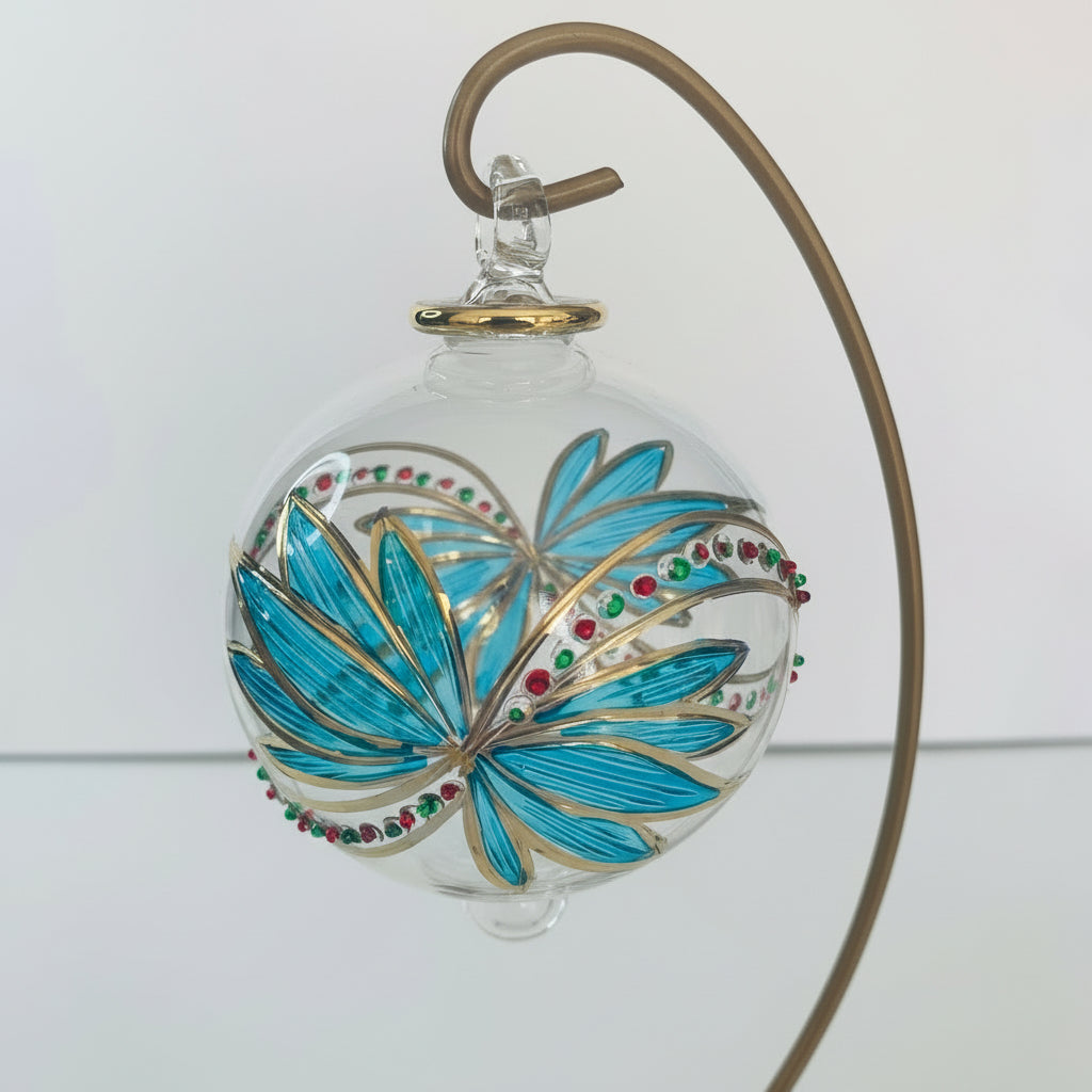 Blown Glass Ornament - Turquoise Butterfly