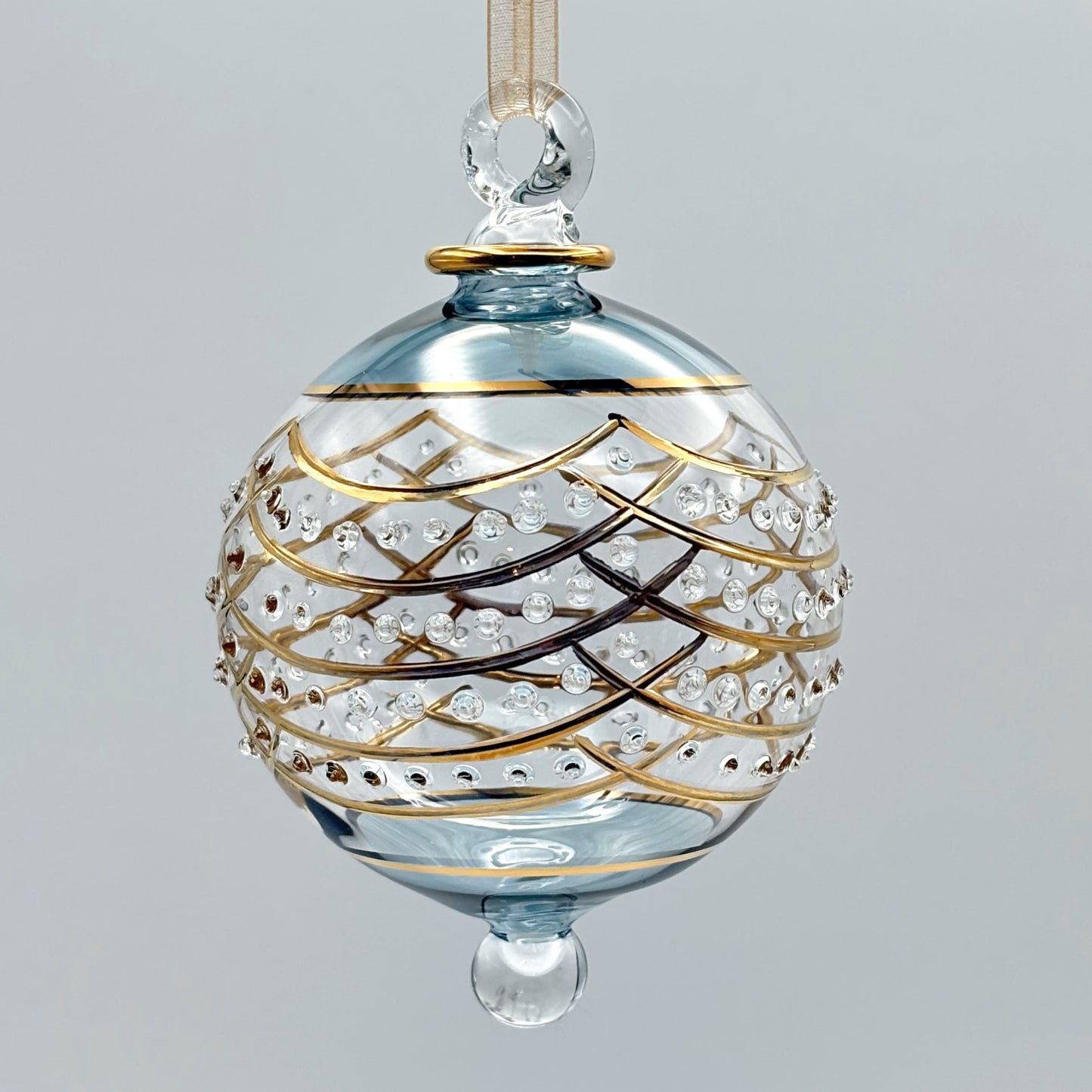Blown Glass Ornament - Art Deco Teal