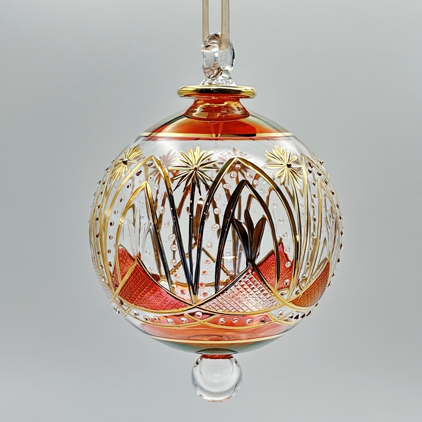 Blown Glass Ornament - Celestial Flowers Red