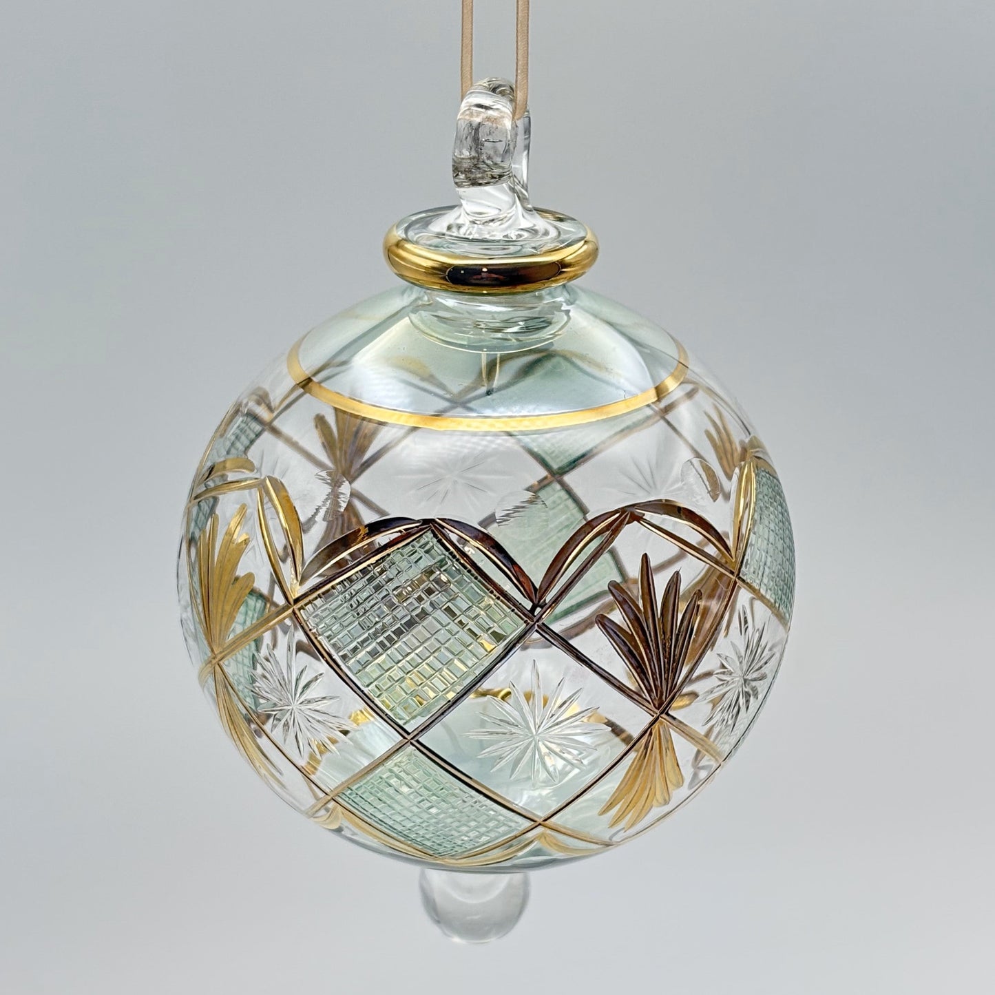 Blown Glass Ornament - Checkered Green