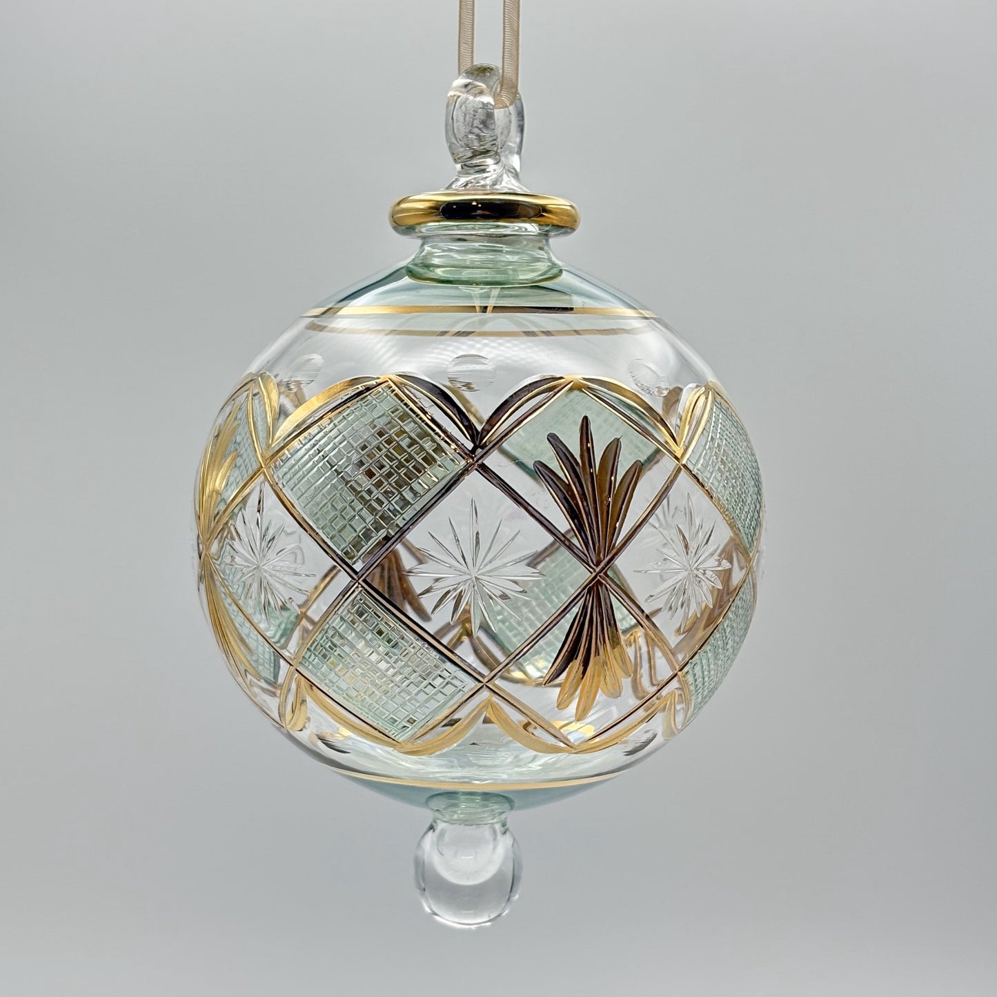 Blown Glass Ornament - Checkered Green