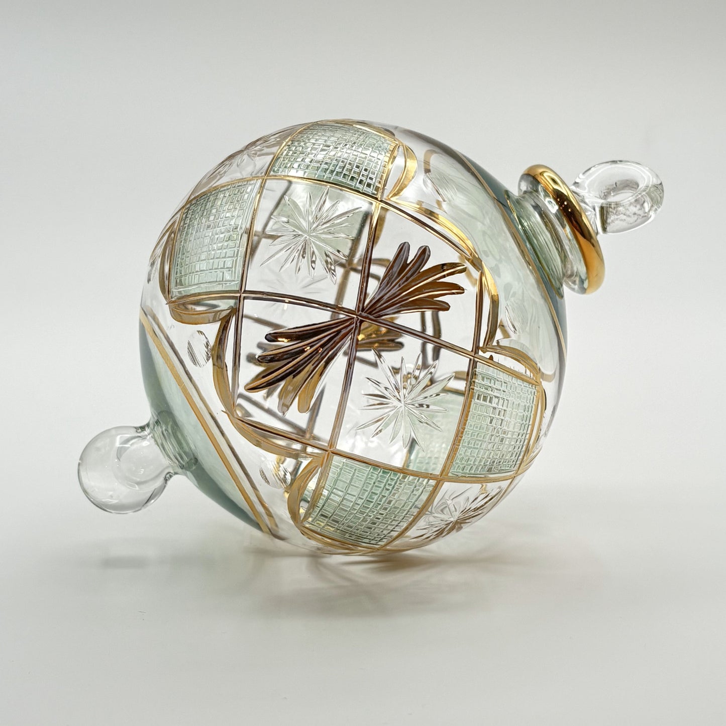 Blown Glass Ornament - Checkered Green