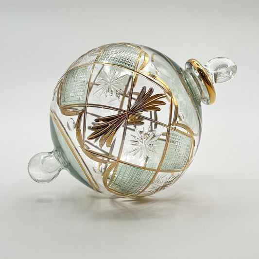 Blown Glass Ornament - Checkered Green
