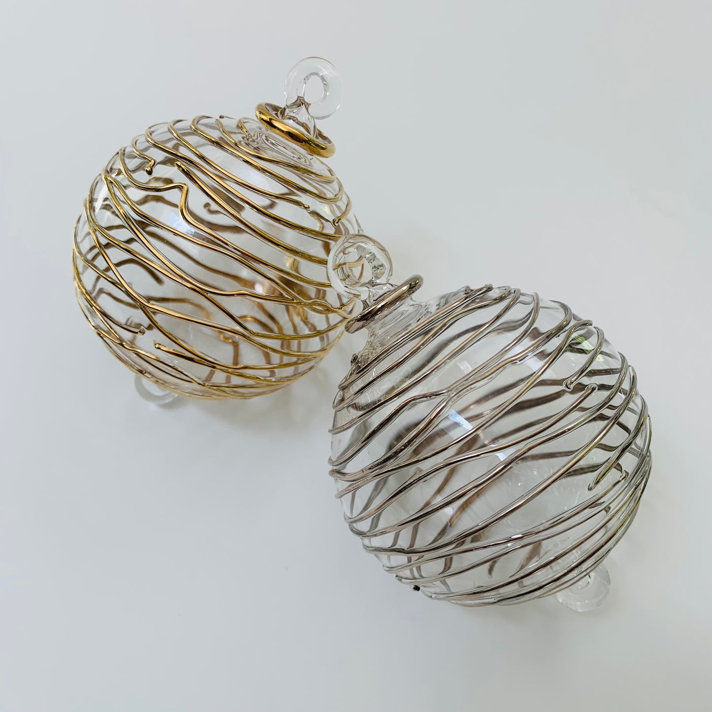 Blown Glass Ornament - Silver Spiral