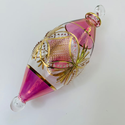 Blown Glass Oval Ornament - Pink Carousel