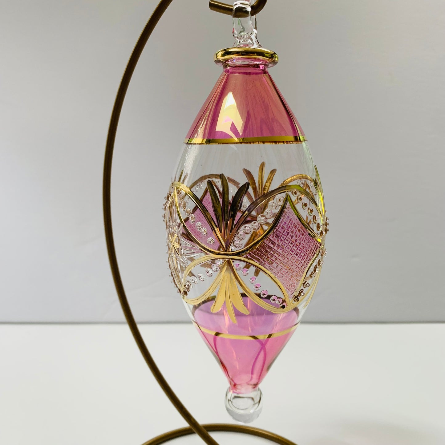 Blown Glass Oval Ornament - Pink Carousel