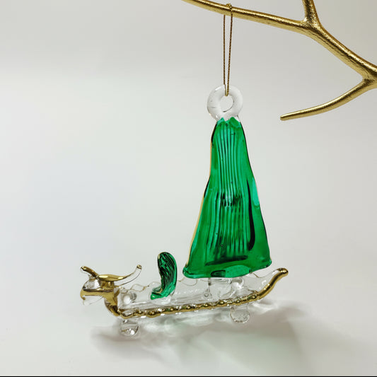 Fair Trade Handblown Glass Sail Boat Ornament with Green Sails