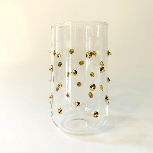 Blown Glass Stemless Glass - Gold Dots