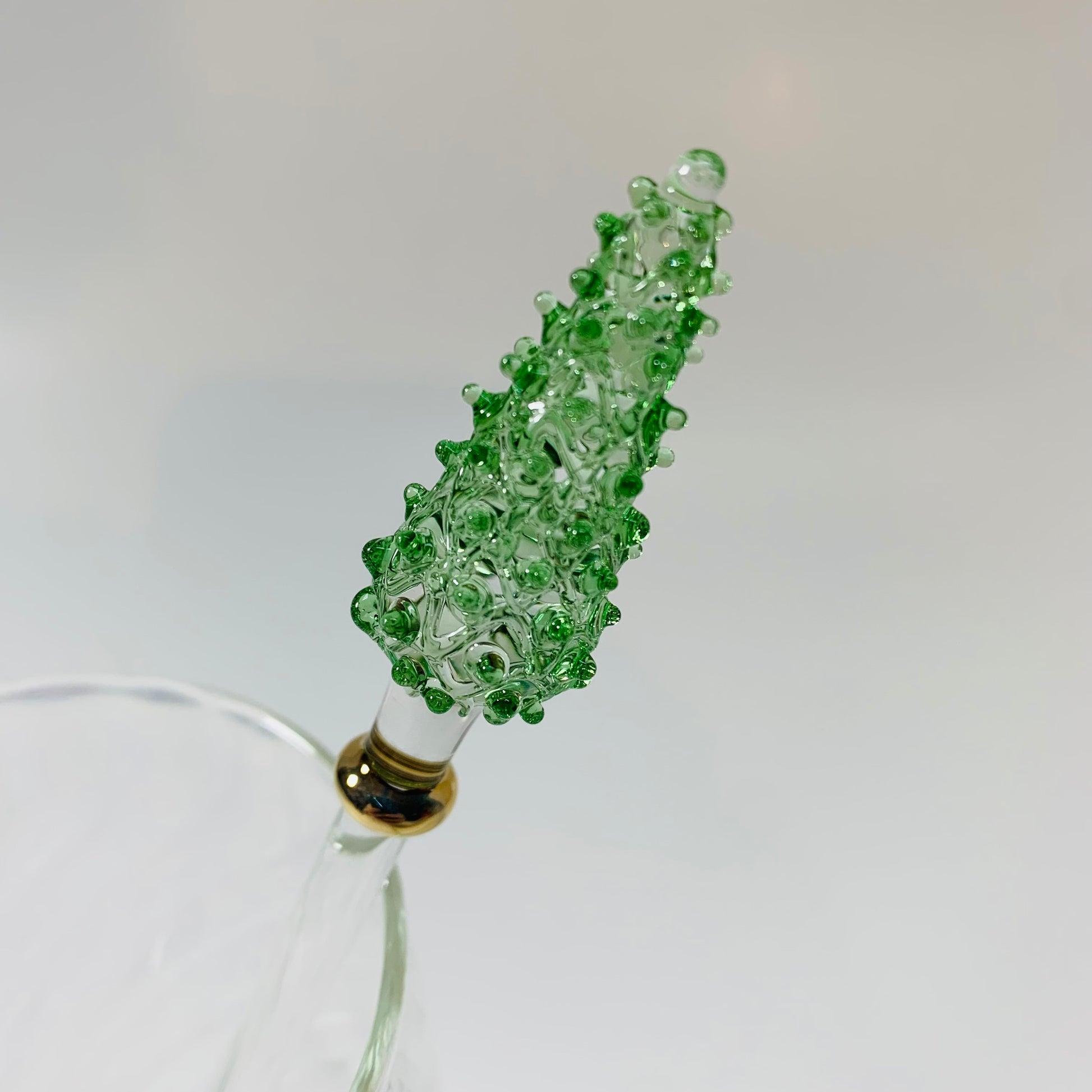 Blown Glass Cocktail Stirrer - Green Pine Tree