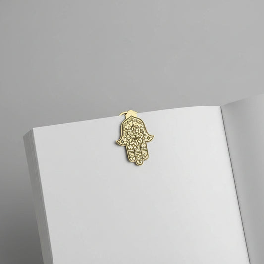 Fair Trade Handcrafted Brass Bookmark in Shape of Hamsa or Khamsa