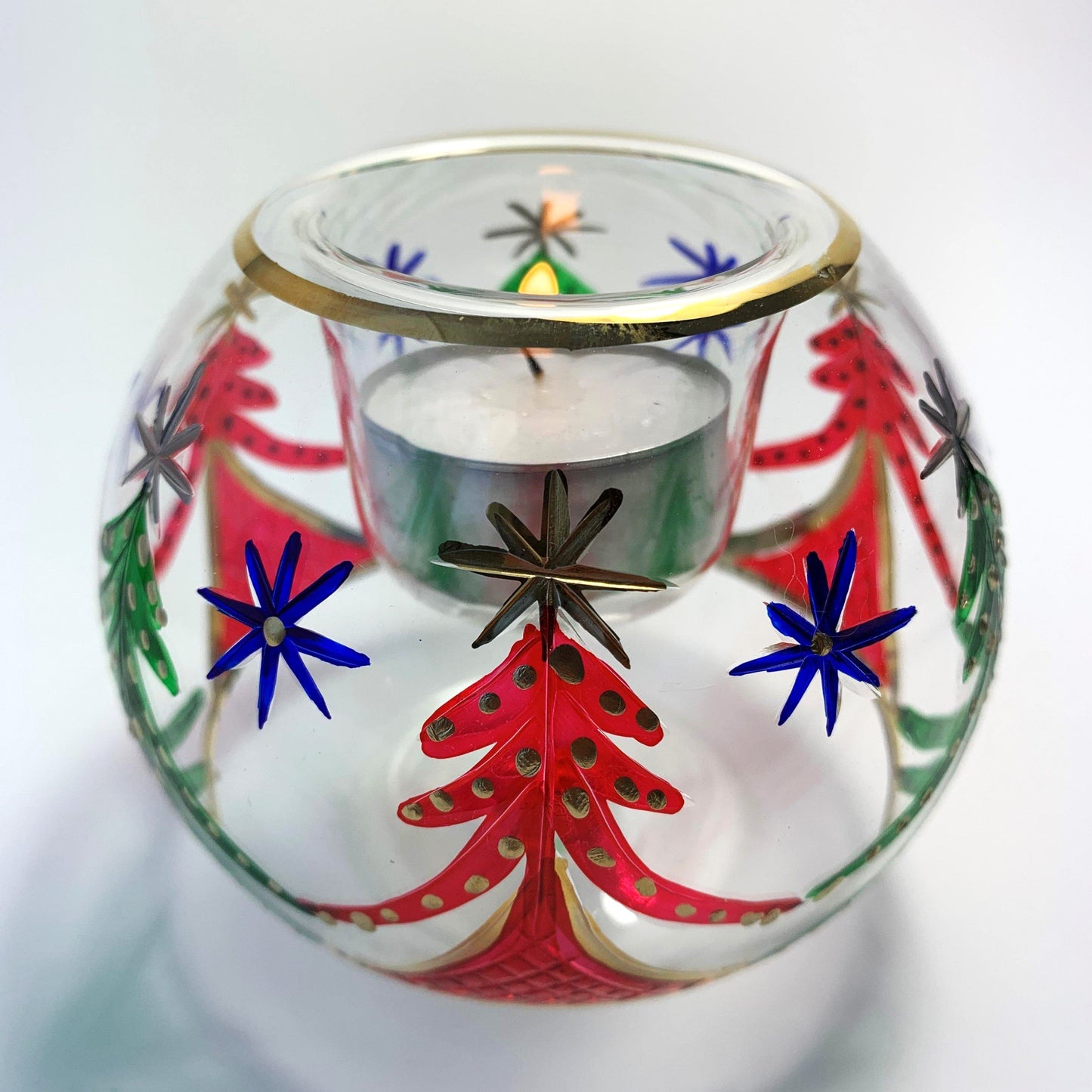 Blown Glass Candle Holder - Christmas Trees