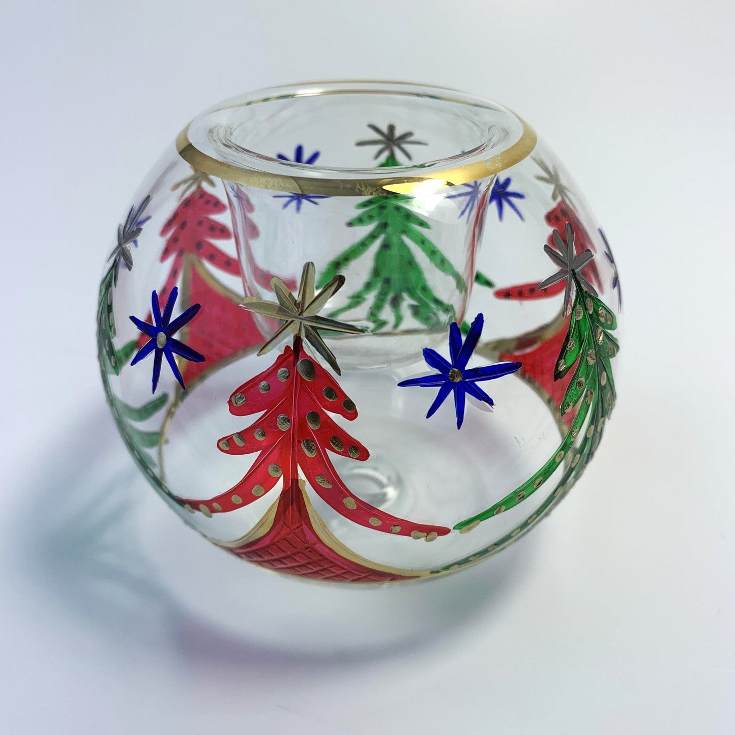 Blown Glass Candle Holder - Christmas Trees
