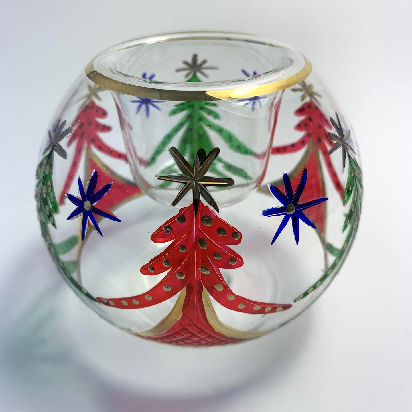 Blown Glass Candle Holder - Christmas Trees