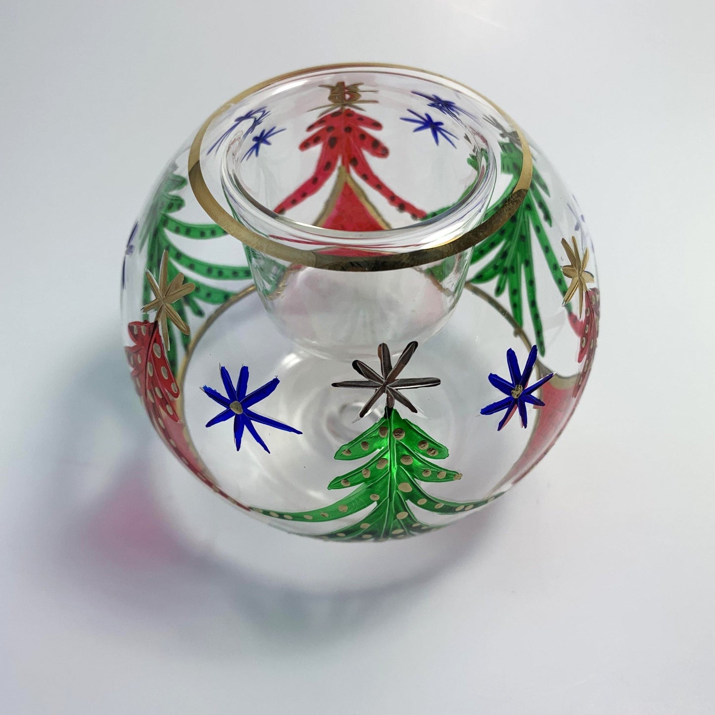 Blown Glass Candle Holder - Christmas Trees