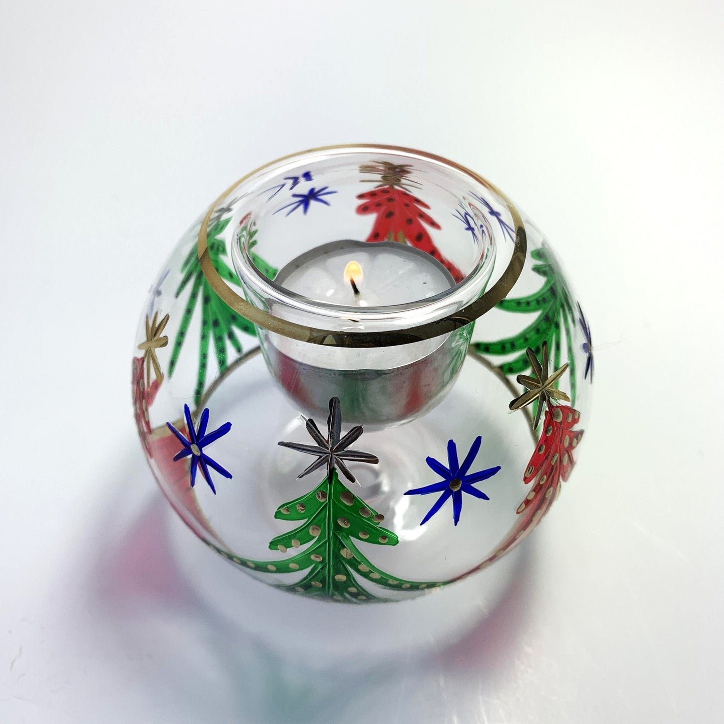 Blown Glass Candle Holder - Christmas Trees