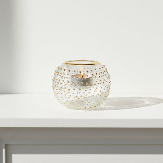 Blown Glass Candle Holder - Gold Dots