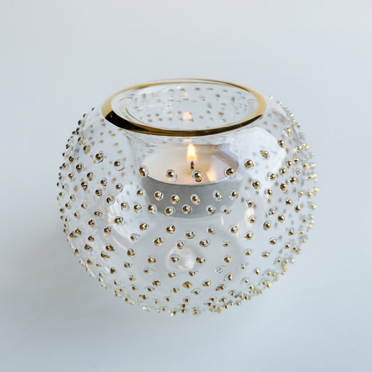 Blown Glass Candle Holder - Gold Dots