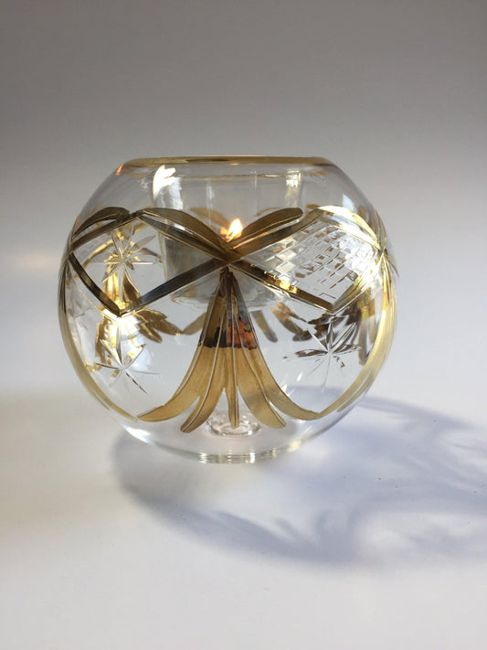 Blown Glass Candle Holder - Gold Drapes